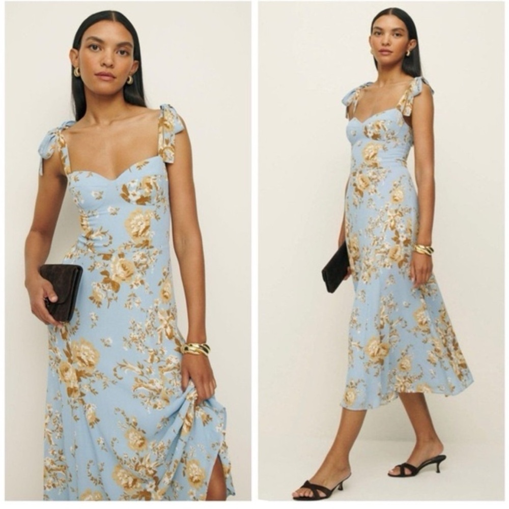 NEW Reformation Nadira Midi Dress in Heavenly Blue Yellow Floral | size 4